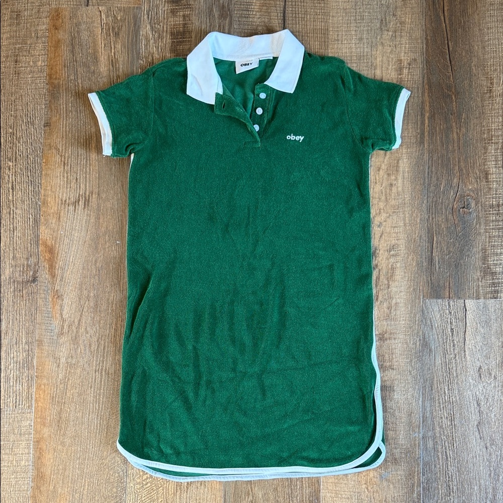 Obey Green and White terrycloth Mini Dress